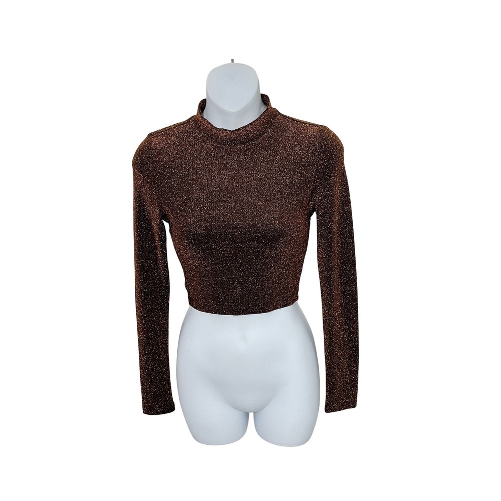 American Apparel Crop Top Women's XS Copper Metallic Shimmer‎ Long Sleeve